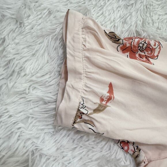 Women C&C California Floral Blouse Scoop Neck Puff Sleeve Light Pink Extra Large - Picture 7 of 8